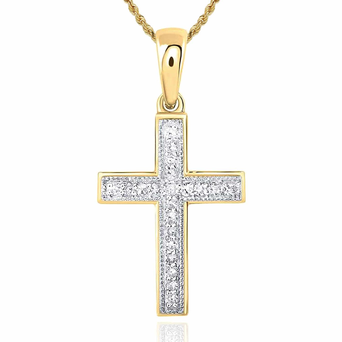 .11CTW Real Diamond 10K Real Gold Modern Cross Pendant