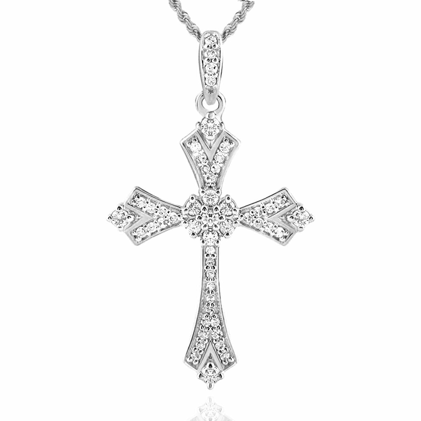.22CTW Real Diamond 10K Gold Yellow White Rose Cross Pendant 1.1"
