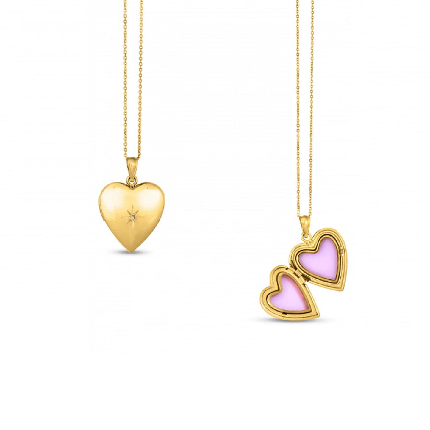 Real Diamond 14K Gold Heart Locket Pendant Cable Necklace 18"