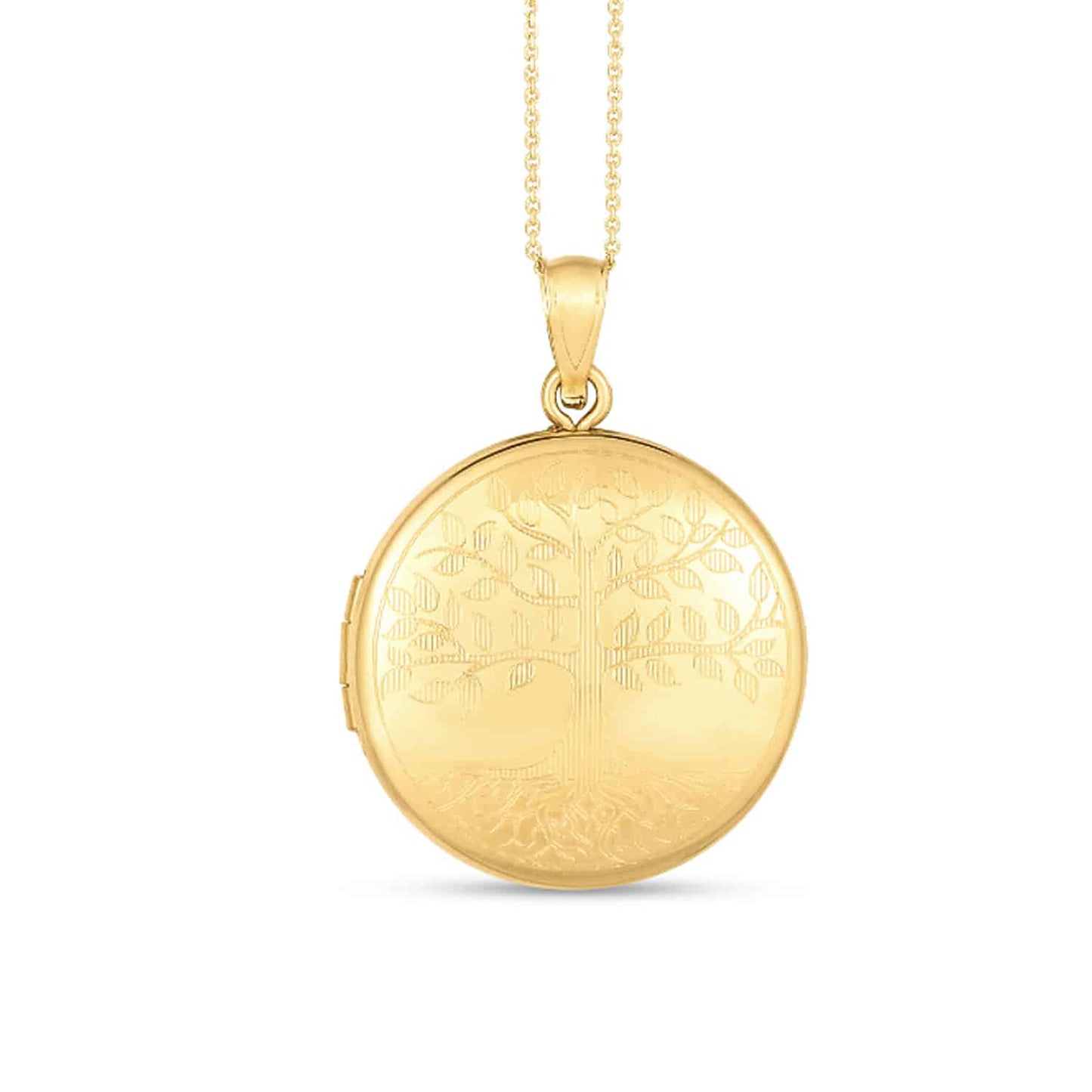 14K Gold Diamond-Cut Tree of Life Medallion Locket Pendant Necklace 18"