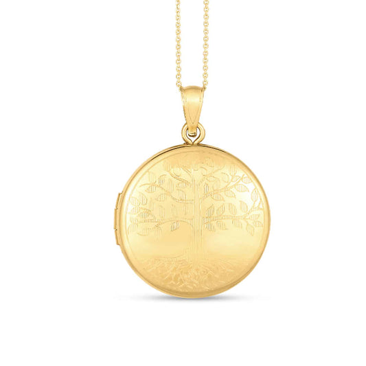 14K Gold Diamond-Cut Tree of Life Medallion Locket Pendant Necklace 18"