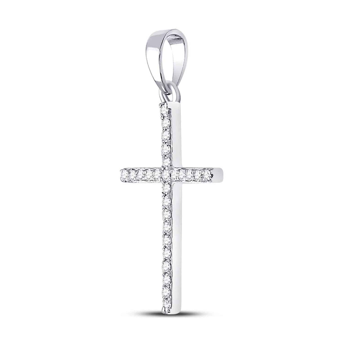 0.15CTW Real Diamond 10K Gold Yellow White Thin Cross Pendant 1"