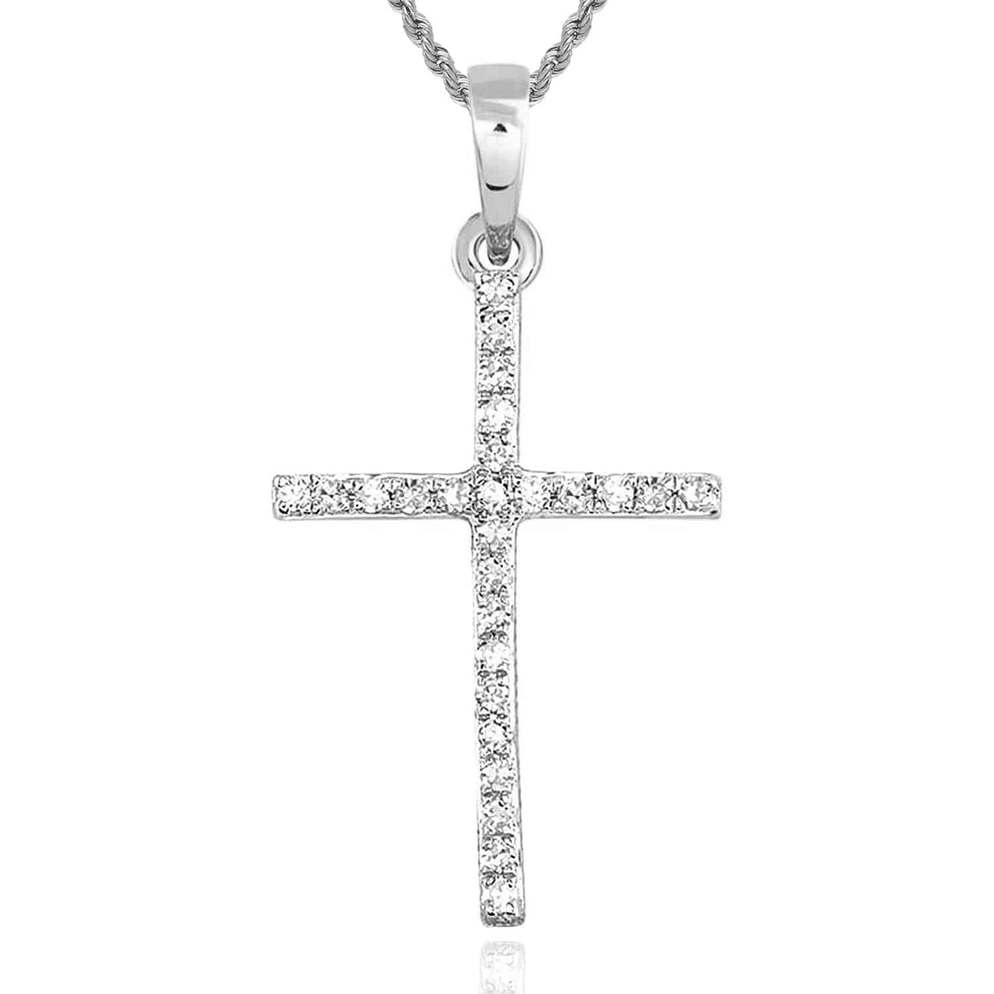 0.15CTW Real Diamond 10K Gold Yellow White Thin Cross Pendant 1"