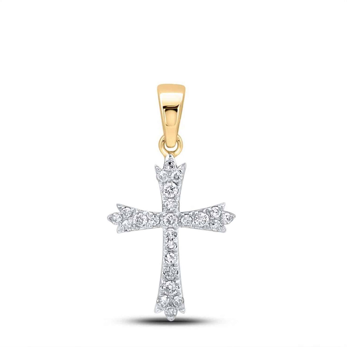.23CTW Real Diamond 10K Gold Yellow White Cross Pendant 0.9"