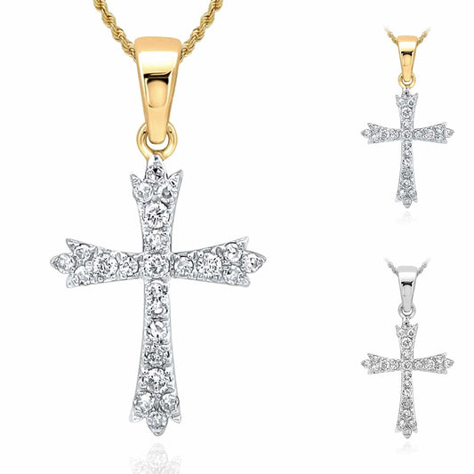.23CTW Natural Diamond 10K Gold Yellow White Cross Pendant 0.9"