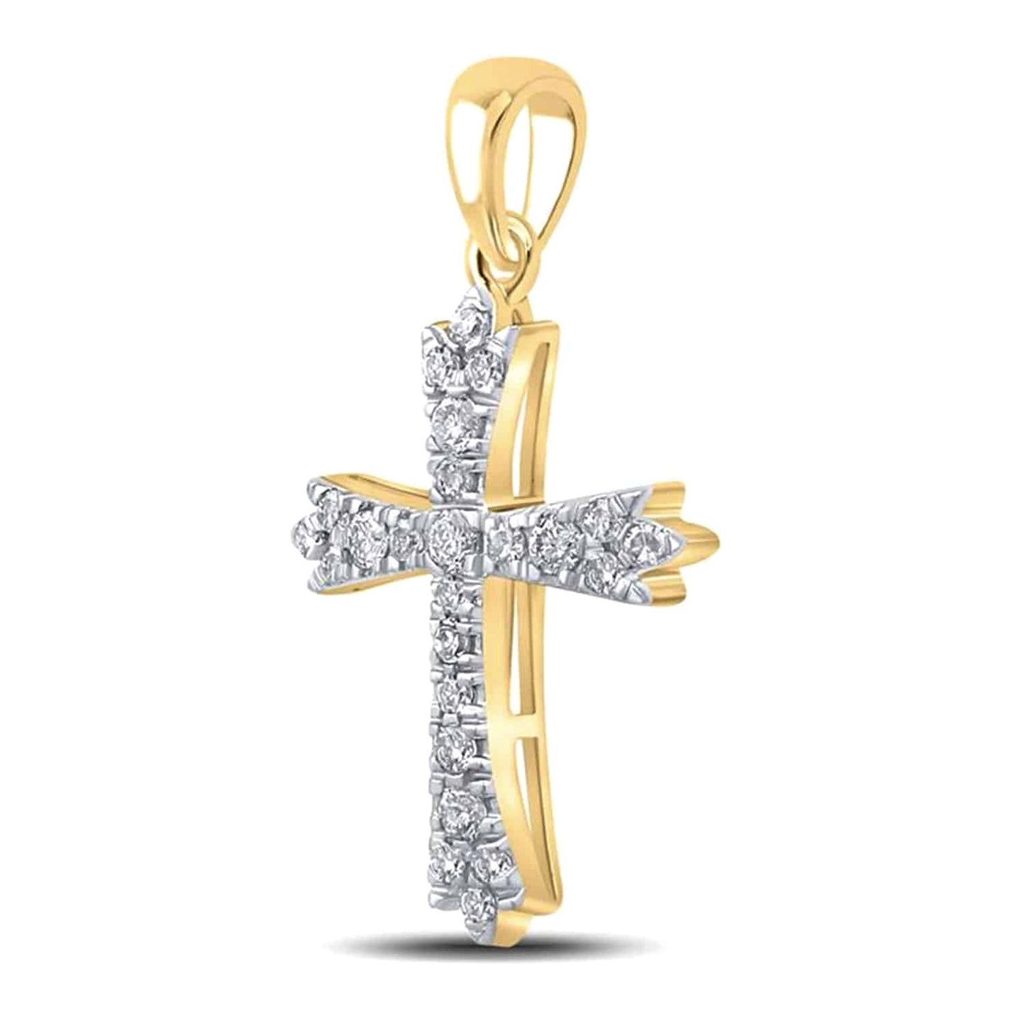 .23CTW Real Diamond 10K Gold Yellow White Cross Pendant 0.9"