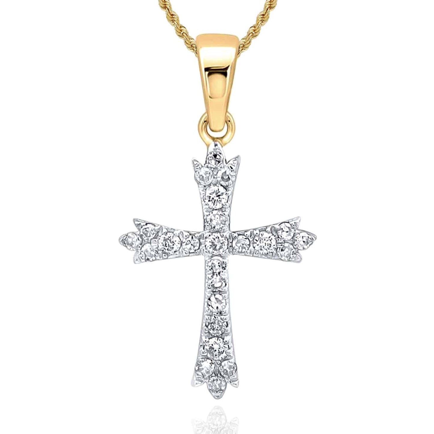 .23CTW Real Diamond 10K Gold Yellow White Cross Pendant 0.9"
