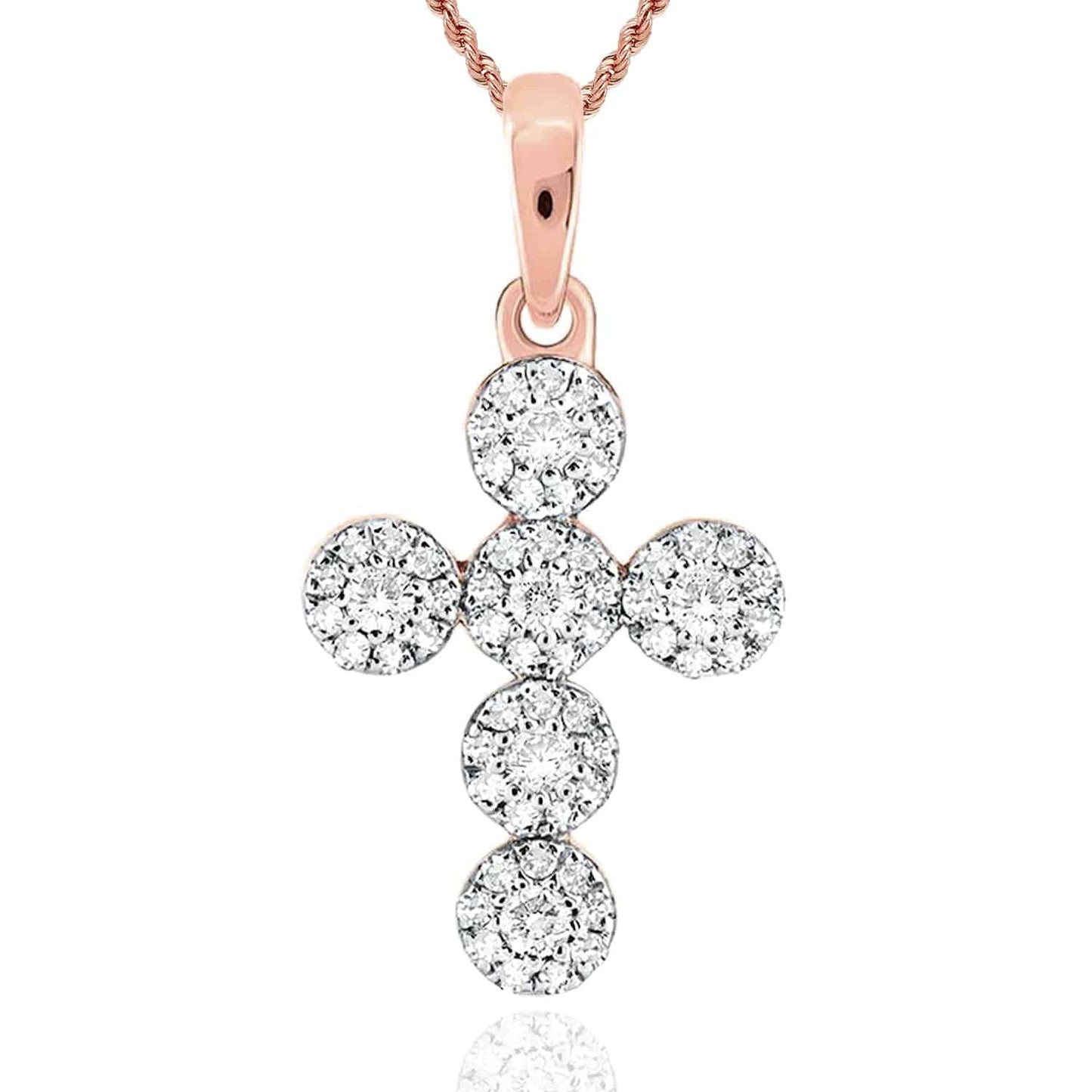 .27CTW Real Diamond 10K Gold Yellow White Rose Cluster Cross Pendant 0.8"