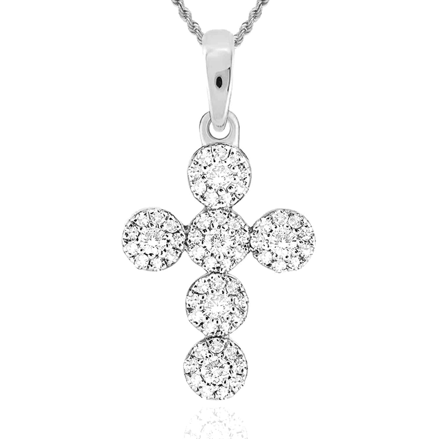 .27CTW Real Diamond 10K Gold Yellow White Rose Cluster Cross Pendant 0.8"