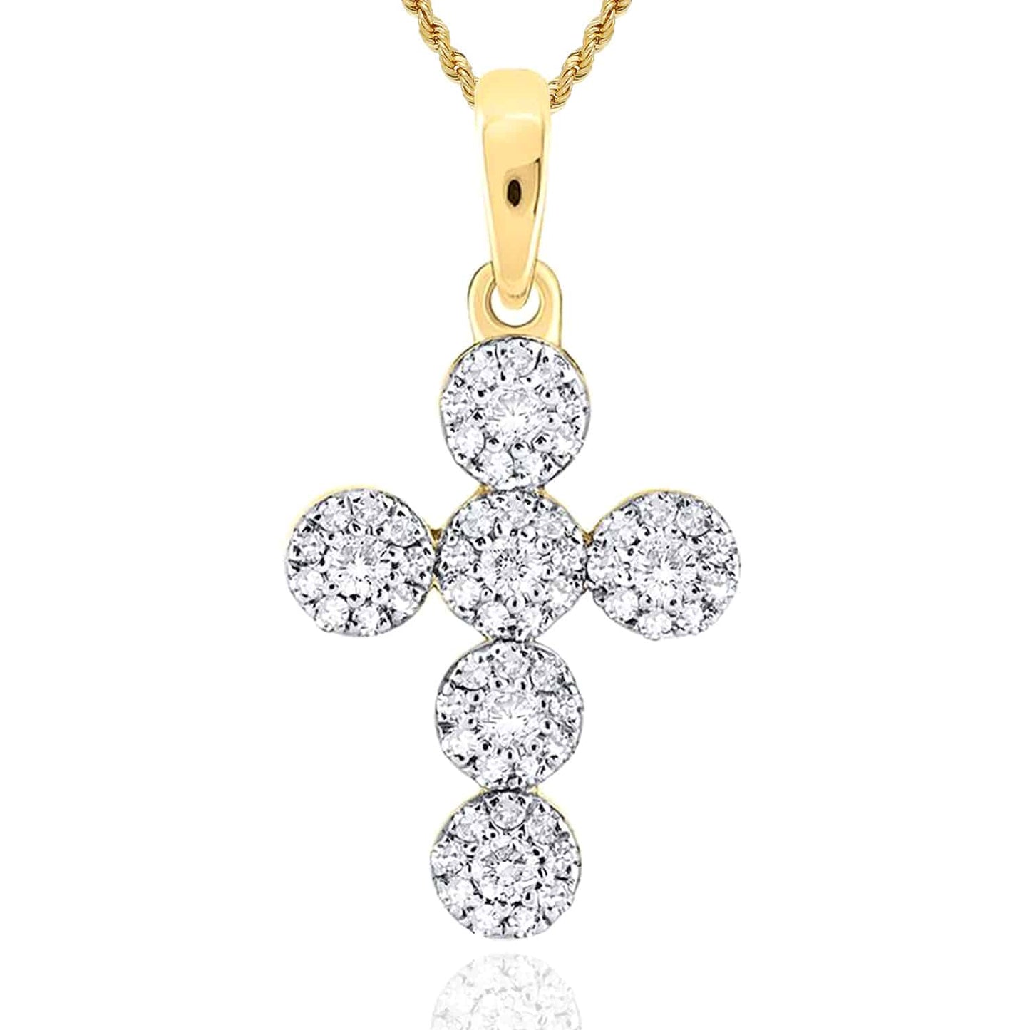 .27CTW Real Diamond 10K Gold Yellow White Rose Cluster Cross Pendant 0.8"