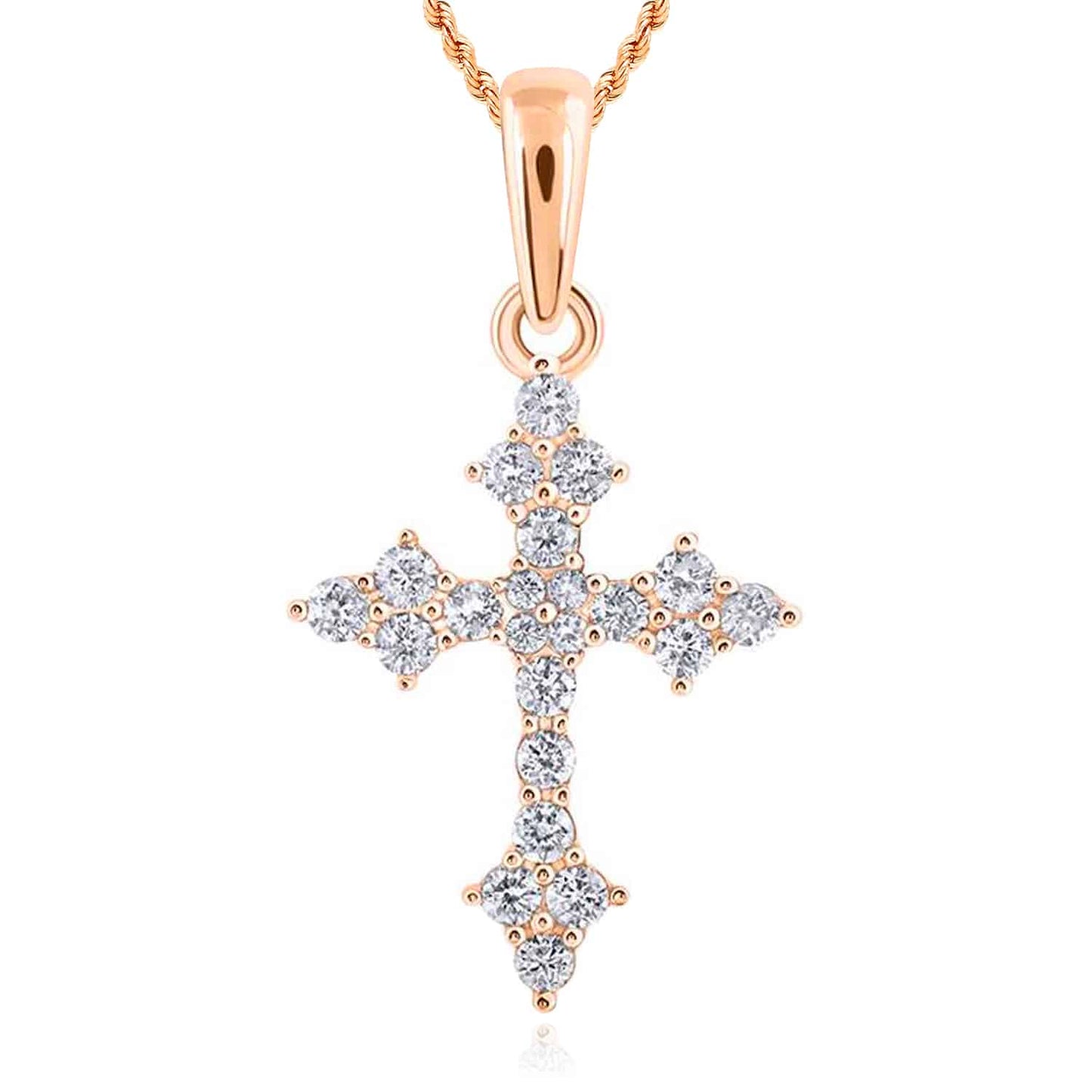 .25CTW Real Diamond 10K Gold Yellow White Rose Cross Pendant 0.6"