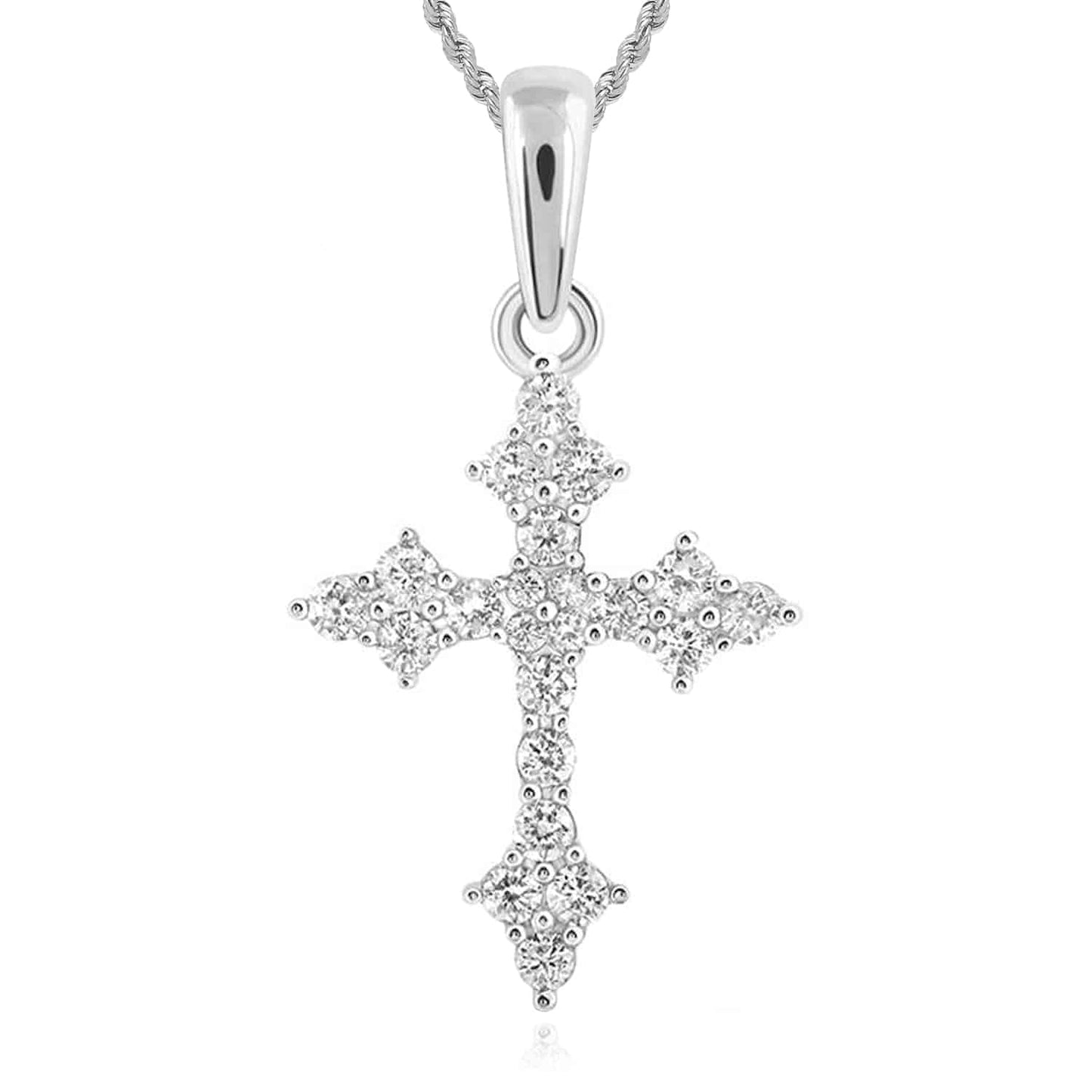 .25CTW Real Diamond 10K Gold Yellow White Rose Cross Pendant 0.6"