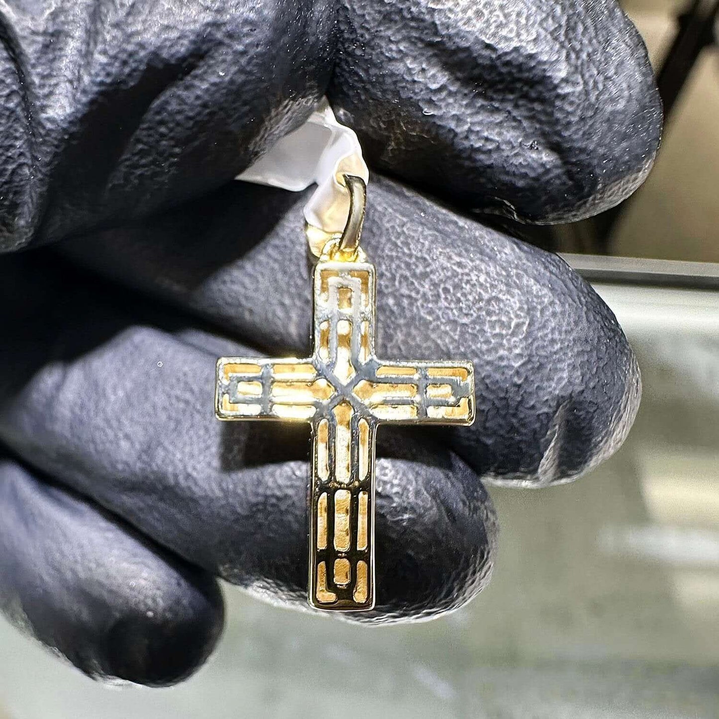 .22CTW Real Diamond 10K Real Gold Modern Cross Pendant 0.95"