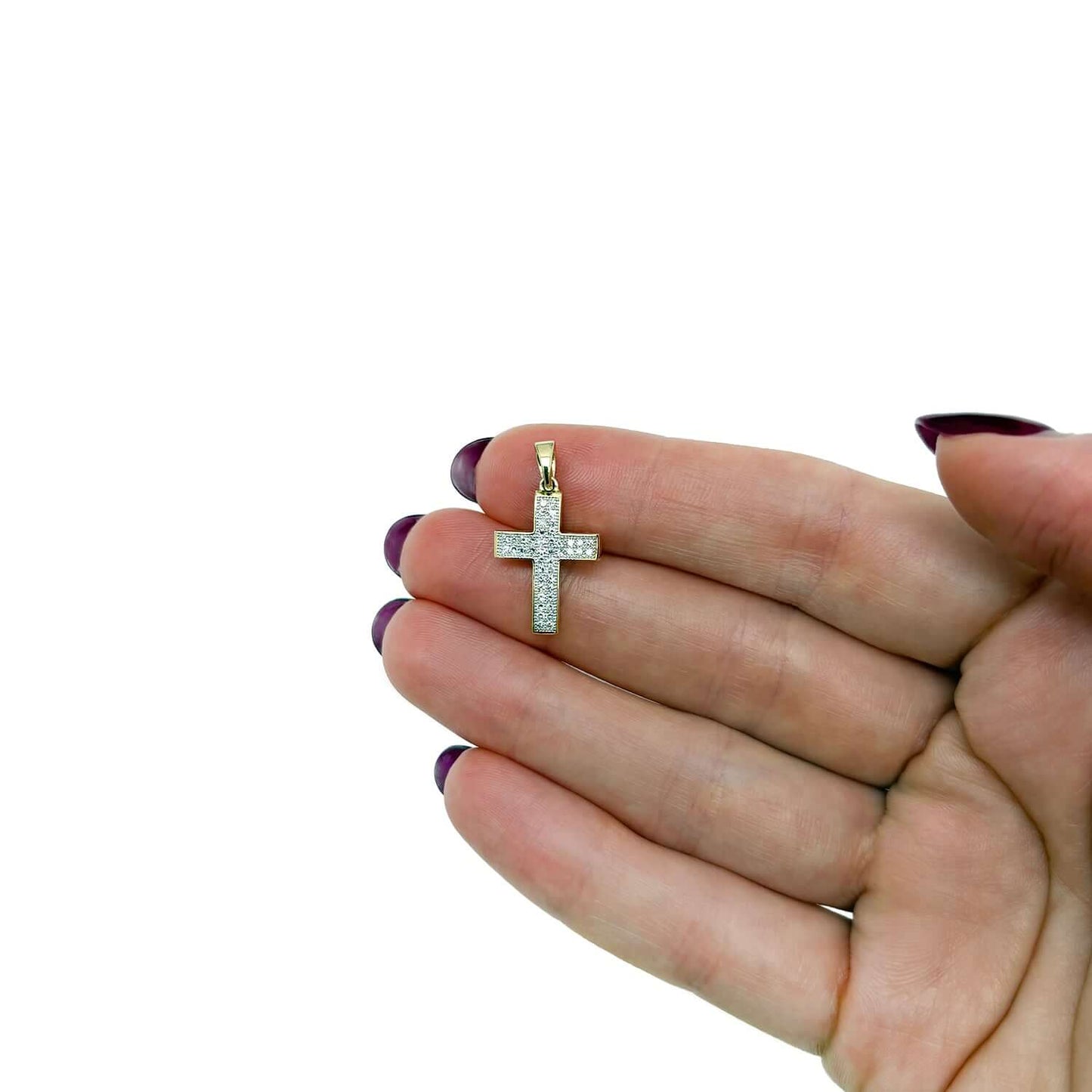 .22CTW Real Diamond 10K Real Gold Modern Cross Pendant 0.95"