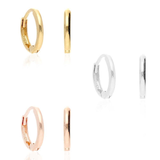 14k Gold Hoop Earrings Hinged Snapback 9mm Yellow Gold, Rose Gold & White Gold