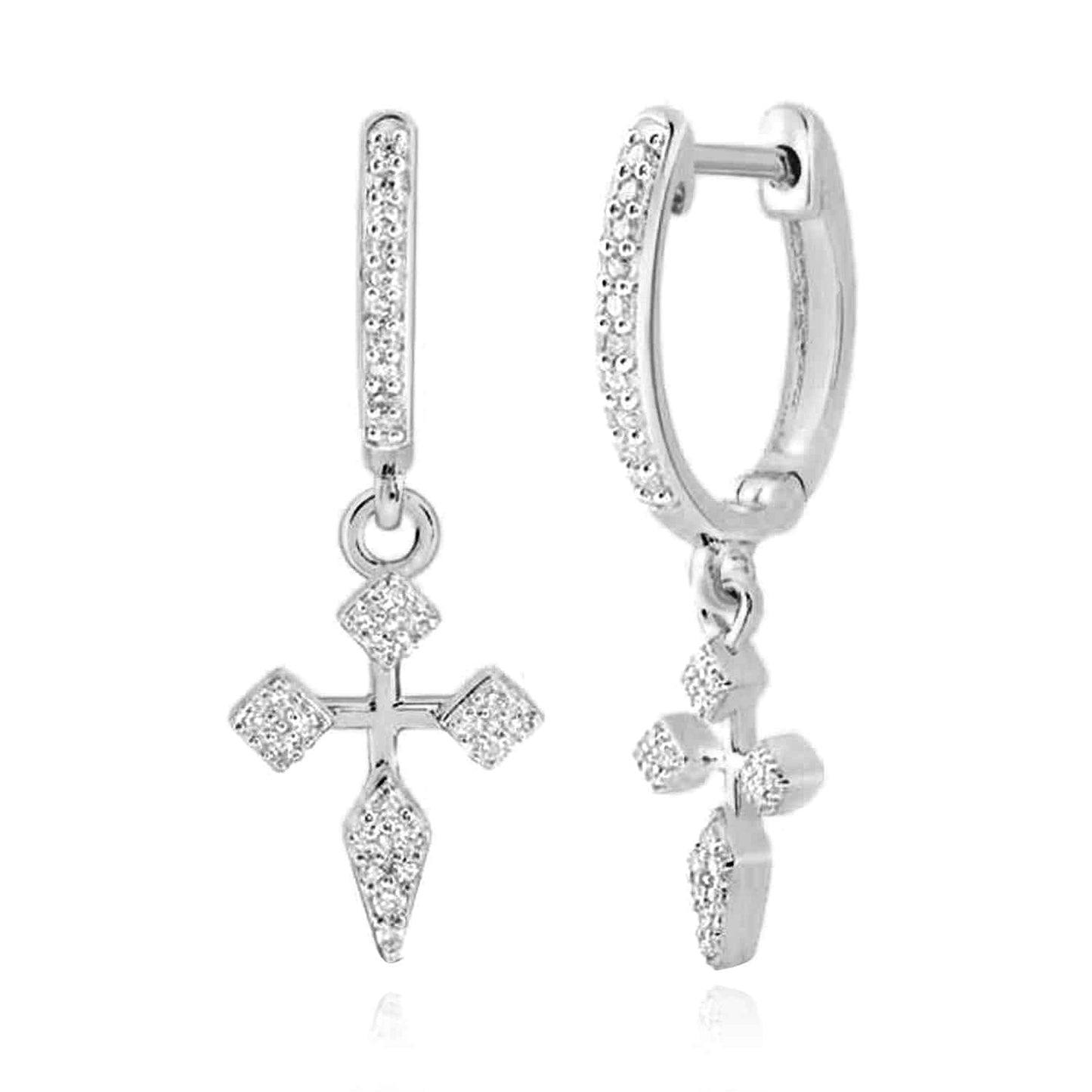.17CTW Real Diamond 10K Gold Yellow White Rose Cross Hoop Earrings
