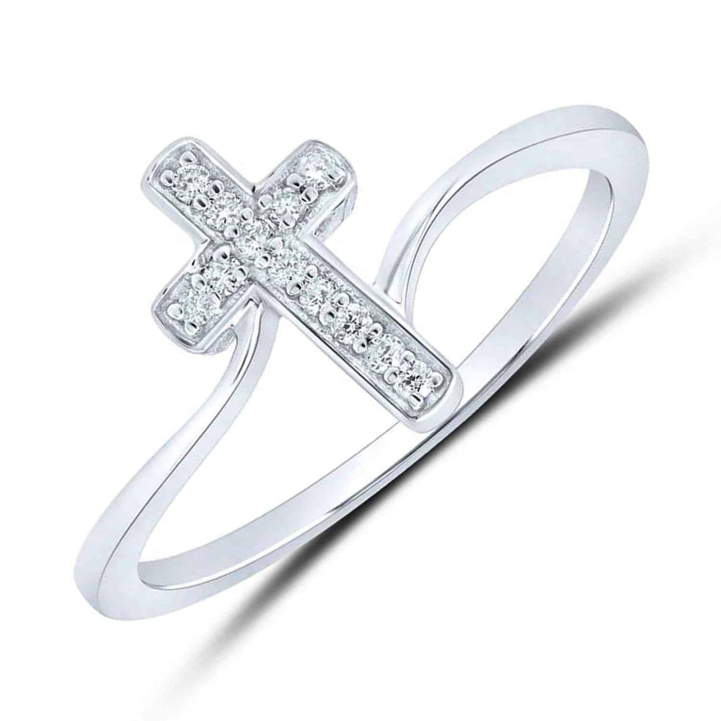 0.08CTW Real Diamond 10K White Gold Cross Ring