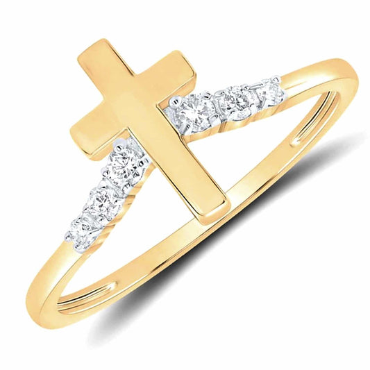 0.10CTW Natural Diamond 10K Yellow Gold Cross Ring