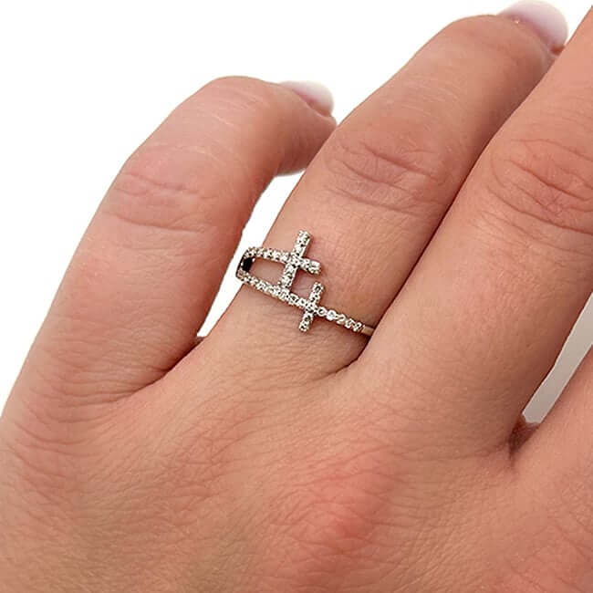 0.20CTW Real Diamond 10K White Gold Sideways Double Cross Ring