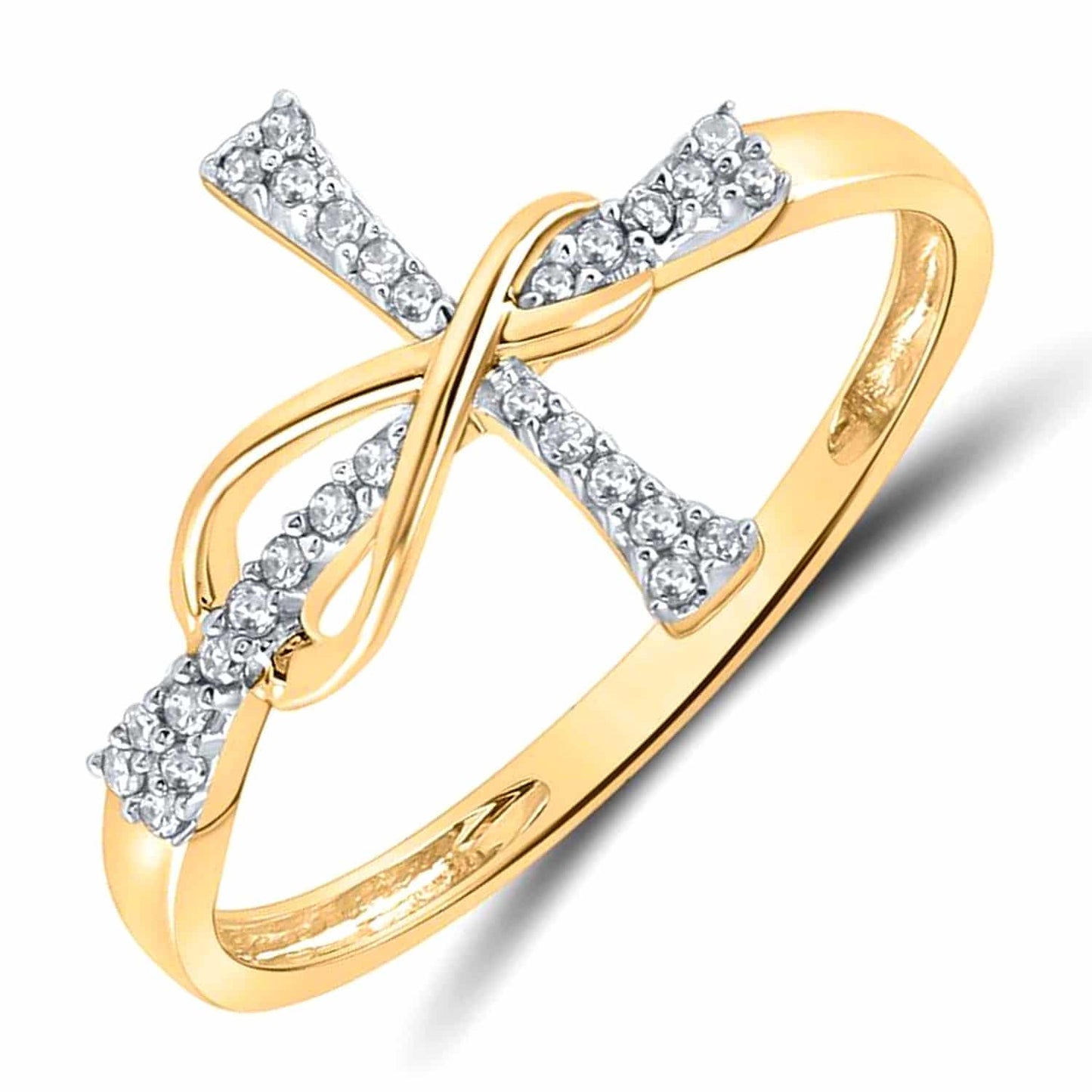 0.10CTW Real Diamond 10K Yellow Gold Sideway Cross Infinity Band Ring
