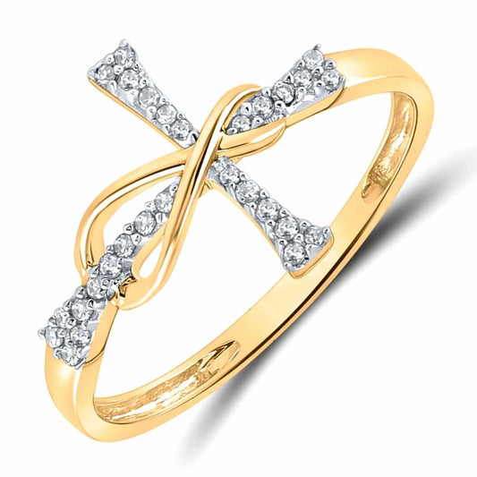 0.10CTW Natural Diamond 10K Yellow Gold Sideway Cross Infinity Band Ring