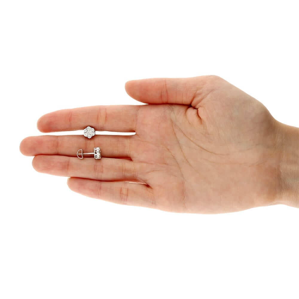 1.10Ct Natural Diamond 14k White Gold Cluster Stud Earrings 8mm