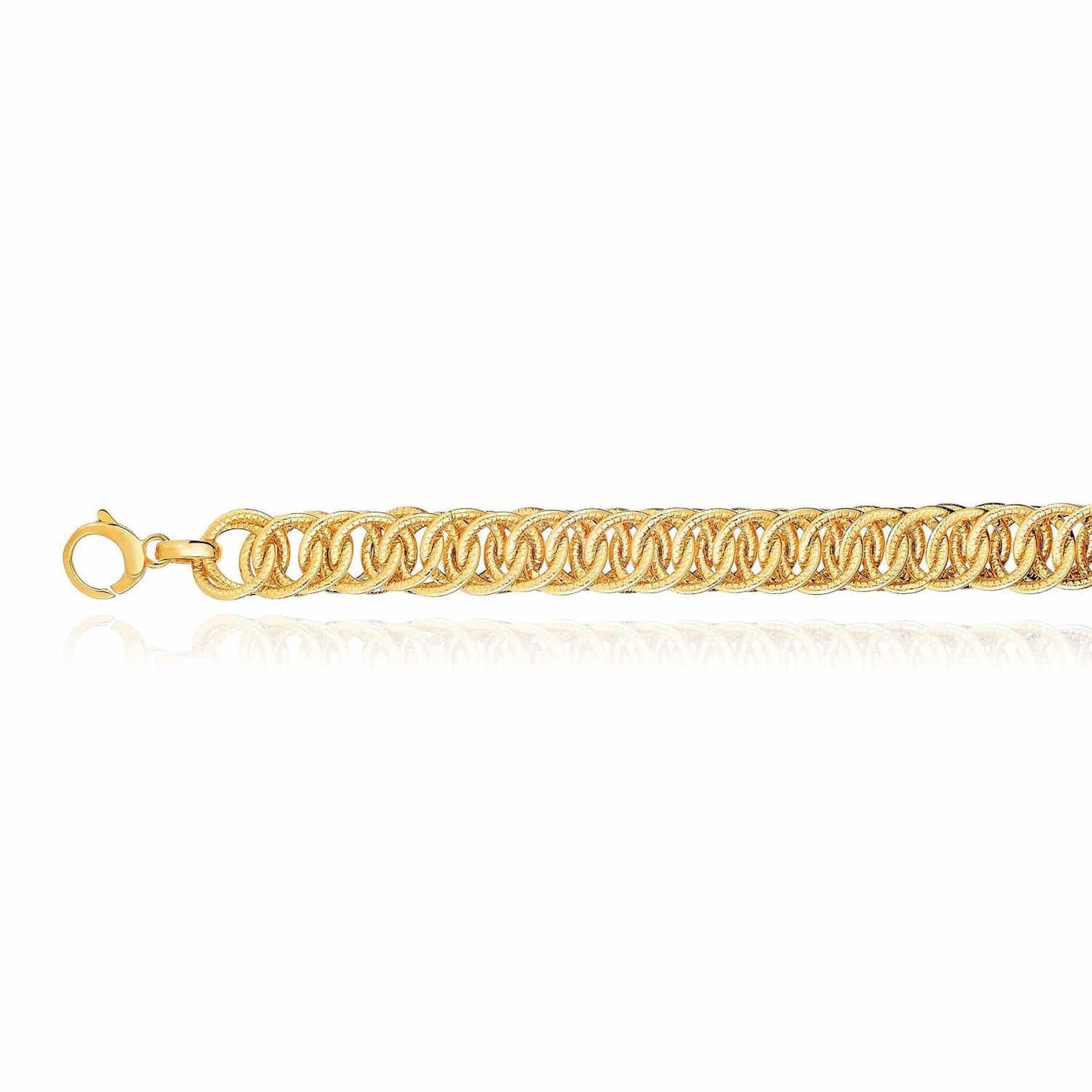14K Gold Yellow 12mm Diamond-Cut Double Woven Bracelet 7.75"