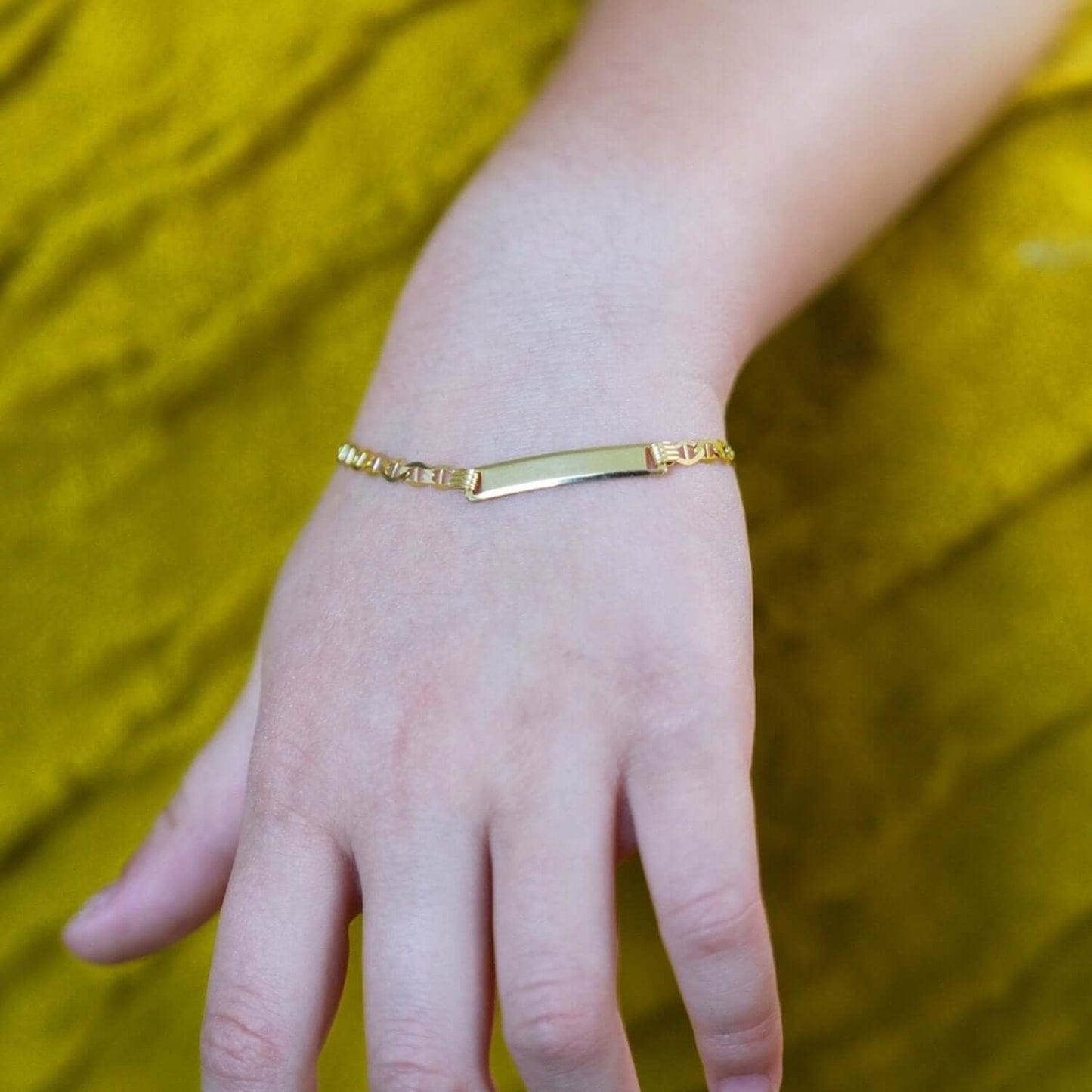 Engravable Kid's 10K Gold Yellow Anchor Mariner Customize Bar ID Bracelet 5.5"