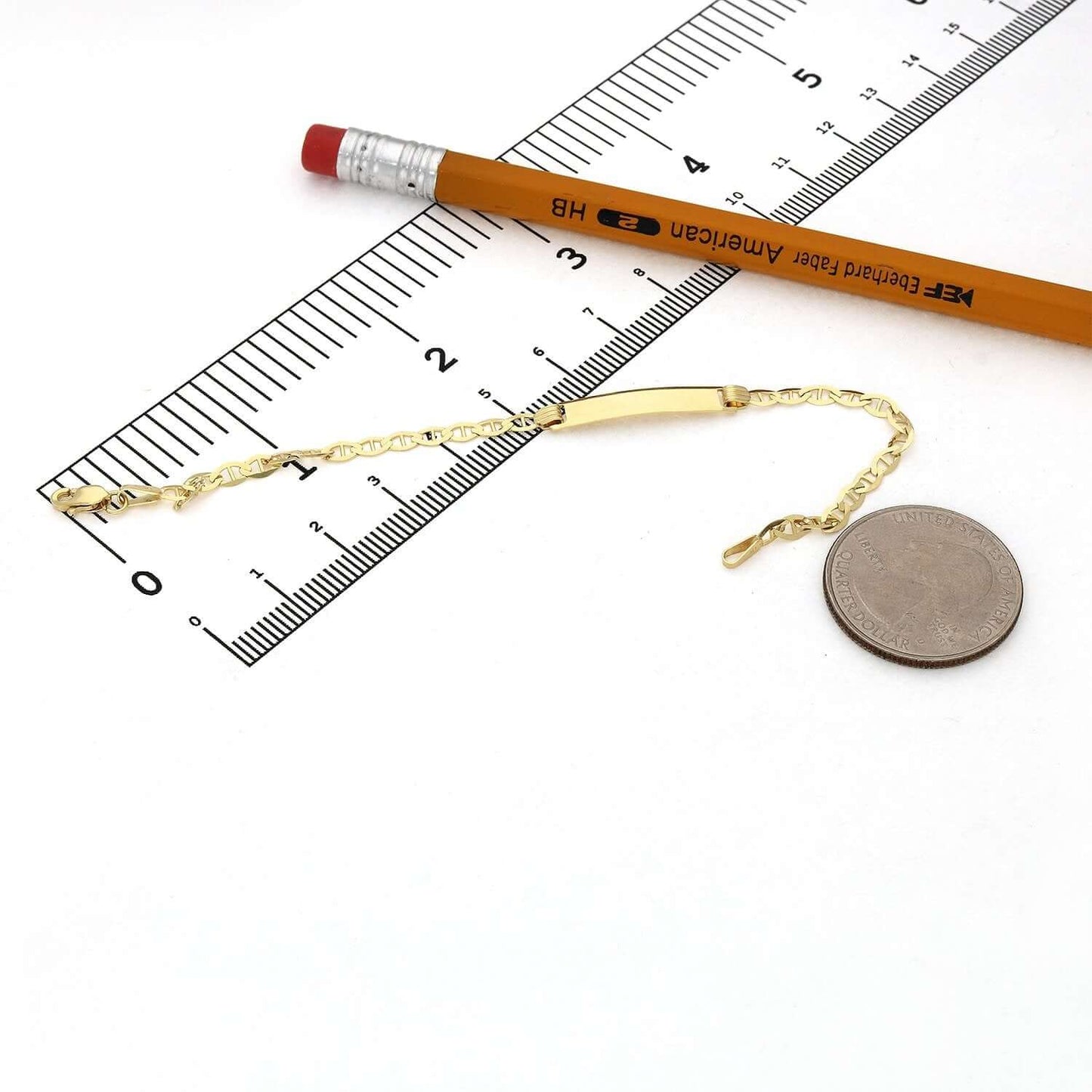 Engravable Kid's 10K Gold Yellow Anchor Mariner Customize Bar ID Bracelet 5.5"