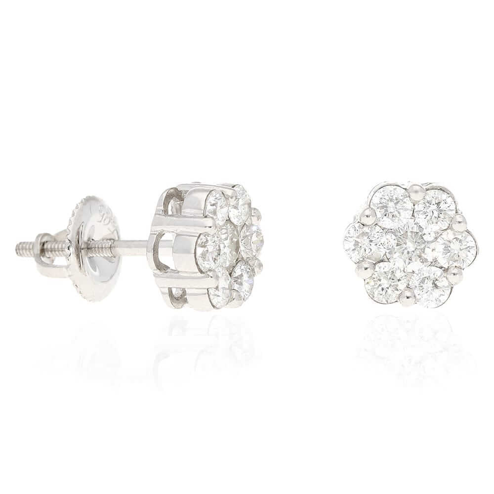 1.10Ct Natural Diamond 14k White Gold Cluster Stud Earrings 8mm
