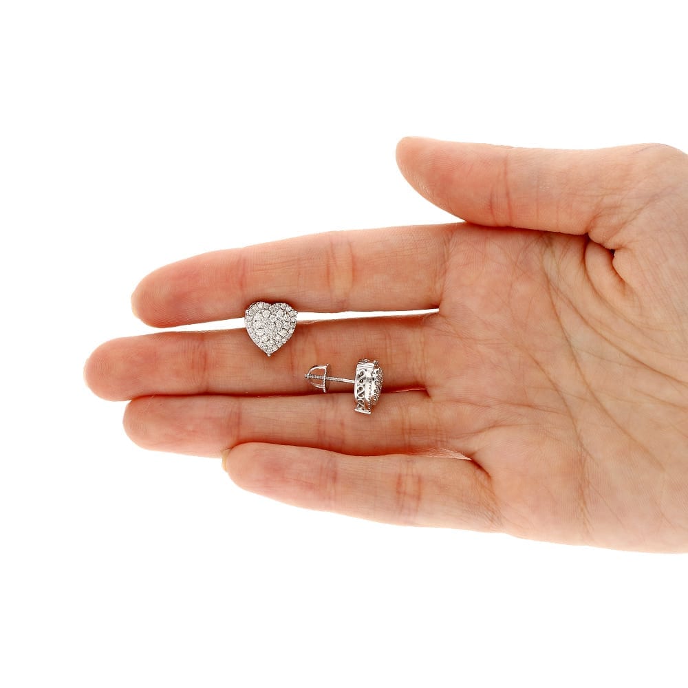 0.75Ct Real Diamond 14k White Gold Heart Stud Earrings 12x10mm