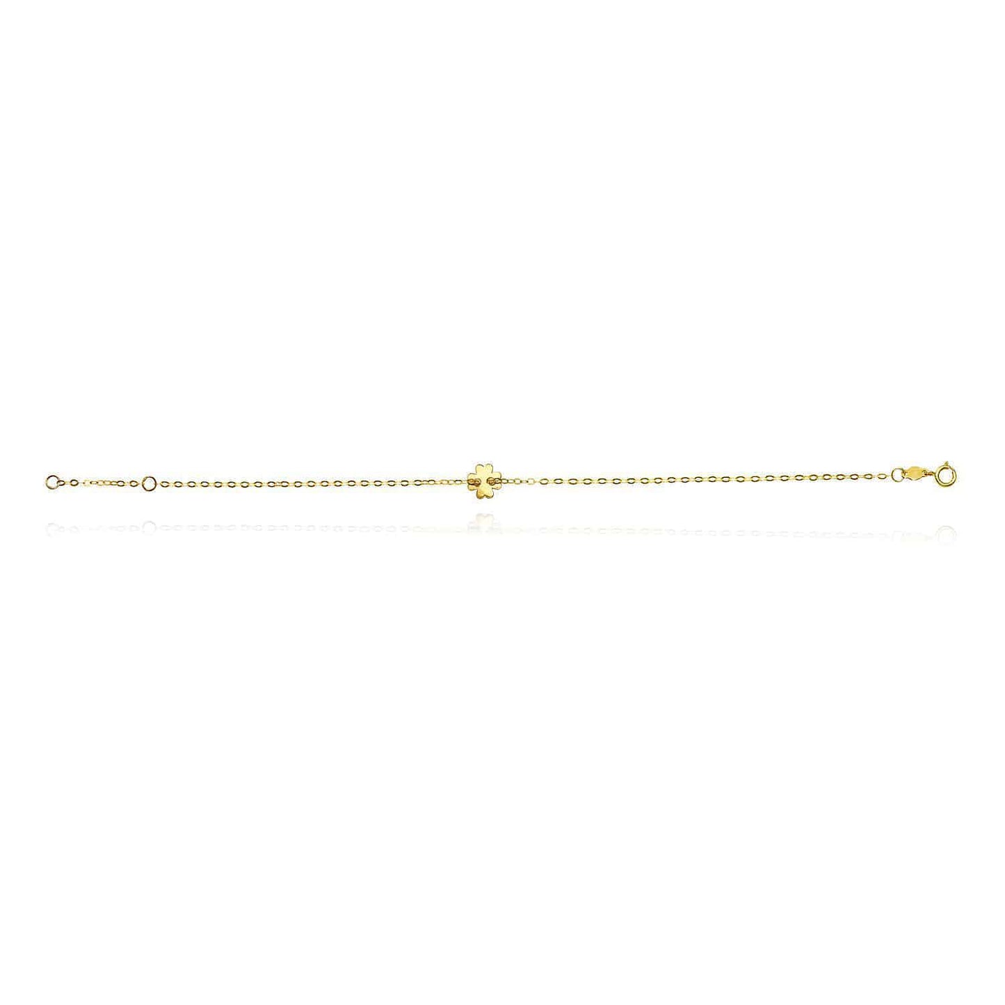 14K Gold Yellow Cable Four Leaf Clover Bracelet 6.25"-7" Adjustable