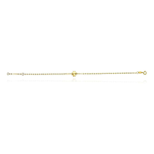 14K Yellow Gold Cable Four Leaf Clover Bracelet (Hollow) 6.25"-7" Adjustable
