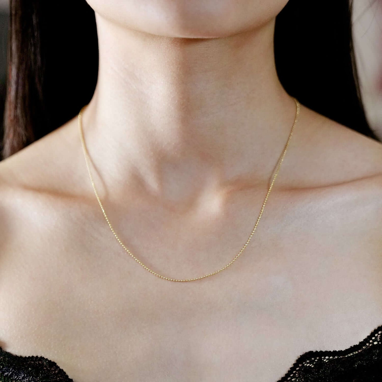 10K Real Gold 1mm Ball Beaded Chain Necklace 16"-20"
