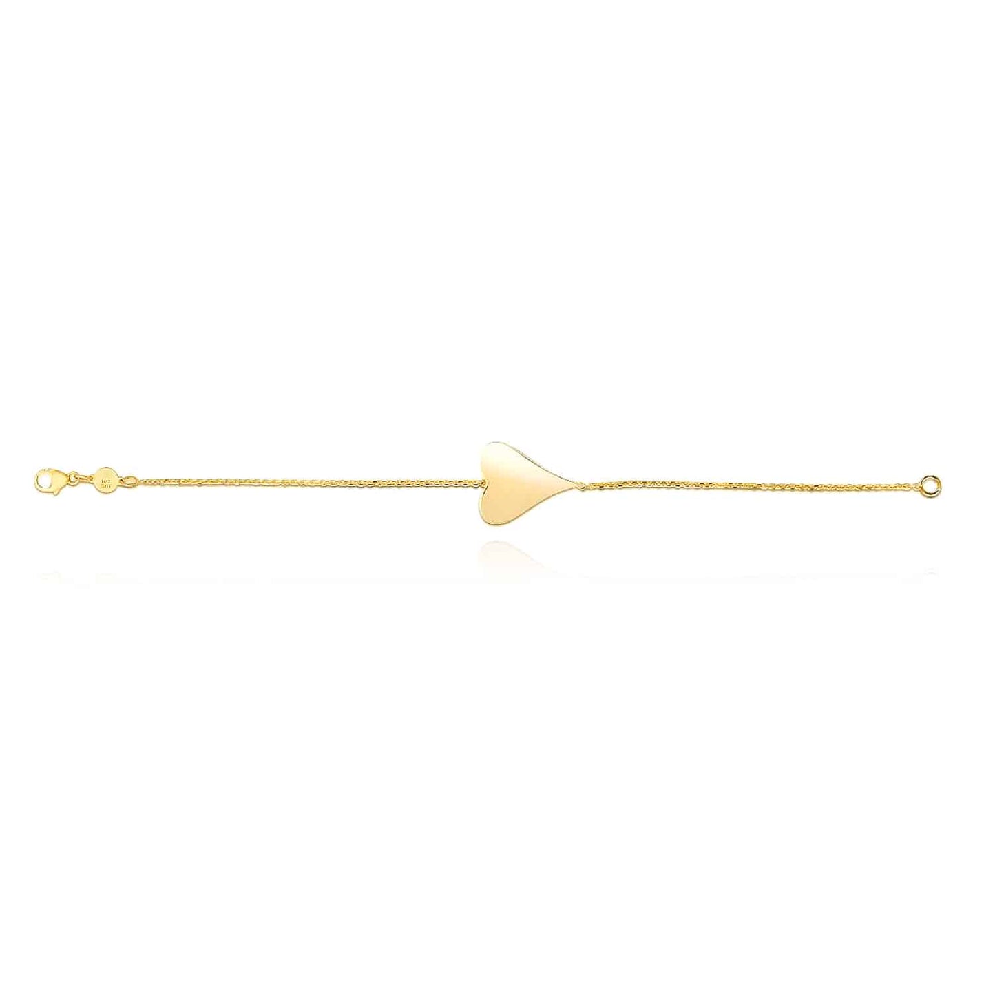 Engravable 14K Gold Yellow Personalized Elongated Heart Spiga Wheat Bracelet 7"