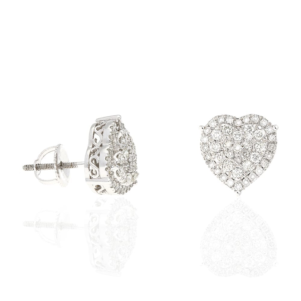 0.75Ct Real Diamond 14k White Gold Heart Stud Earrings 12x10mm