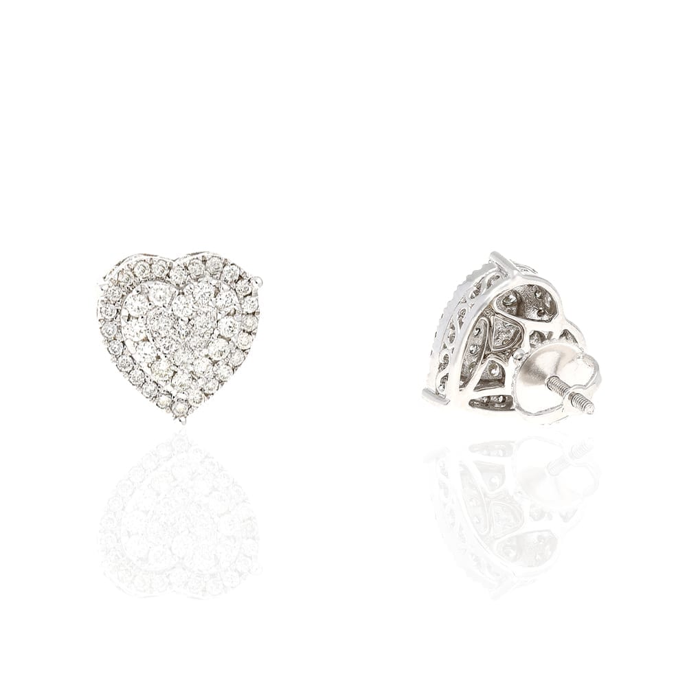 0.75Ct Real Diamond 14k White Gold Heart Stud Earrings 12x10mm