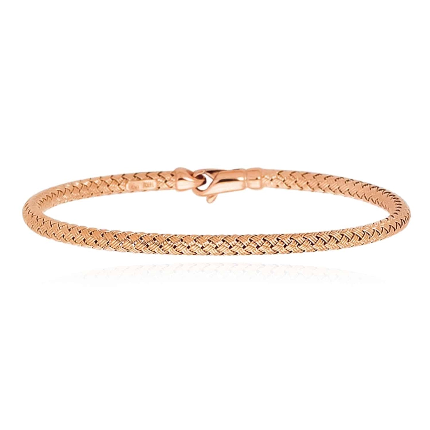 14K Yellow Gold White Rose 3.4mm Woven Bangle Bracelet 7.25"