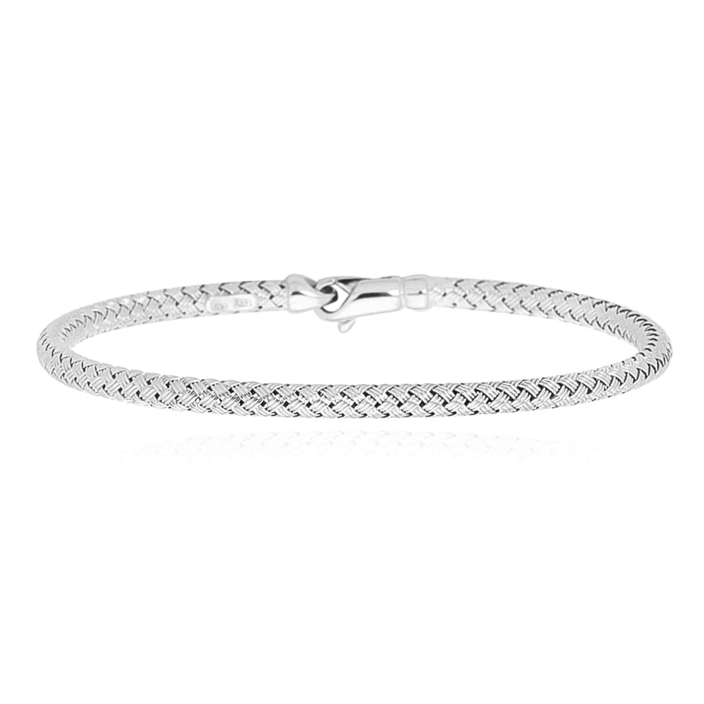 14K Yellow Gold White Rose 3.4mm Woven Bangle Bracelet 7.25"
