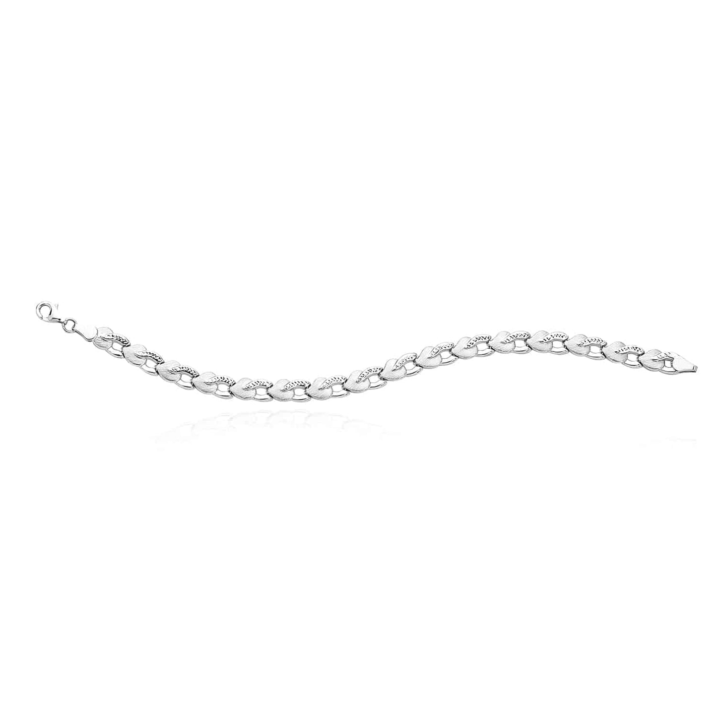 14K Gold Two-Tone White Yellow Diamond-Cut Heart Stampato Bracelet 7.25"