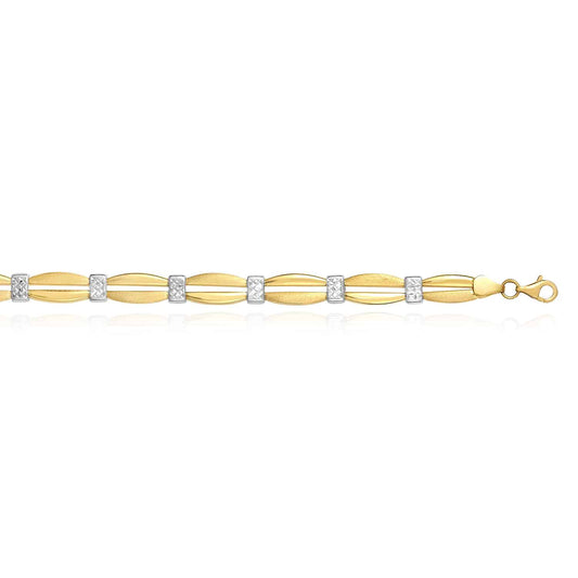 14K Two-Tone Yellow White Gold Diamond-Cut Station Stampato Bracelet (Hollow) 7.25"