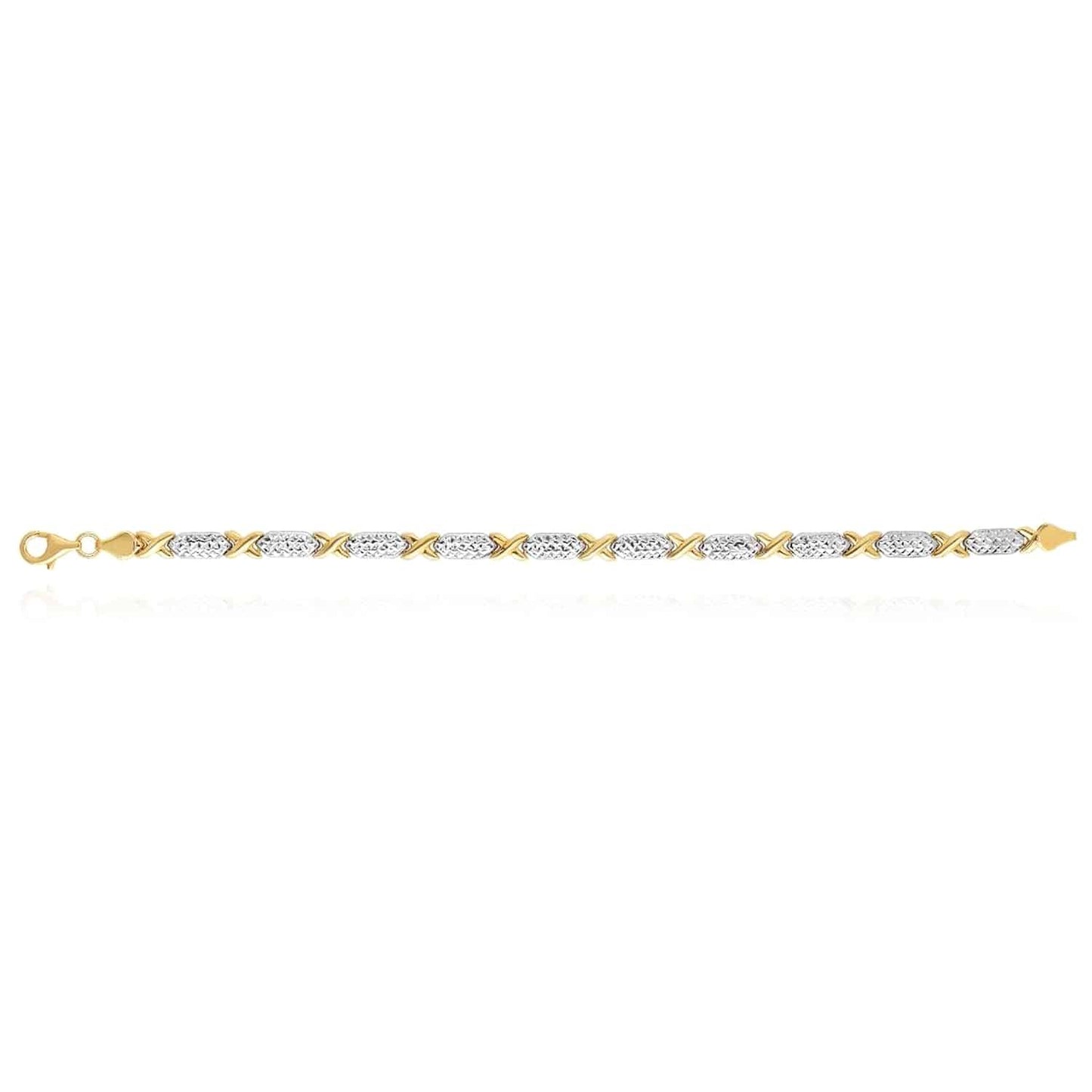 14K Gold Two-Tone Yellow White Diamond-Cut Stampato XO Bracelet 7.25"