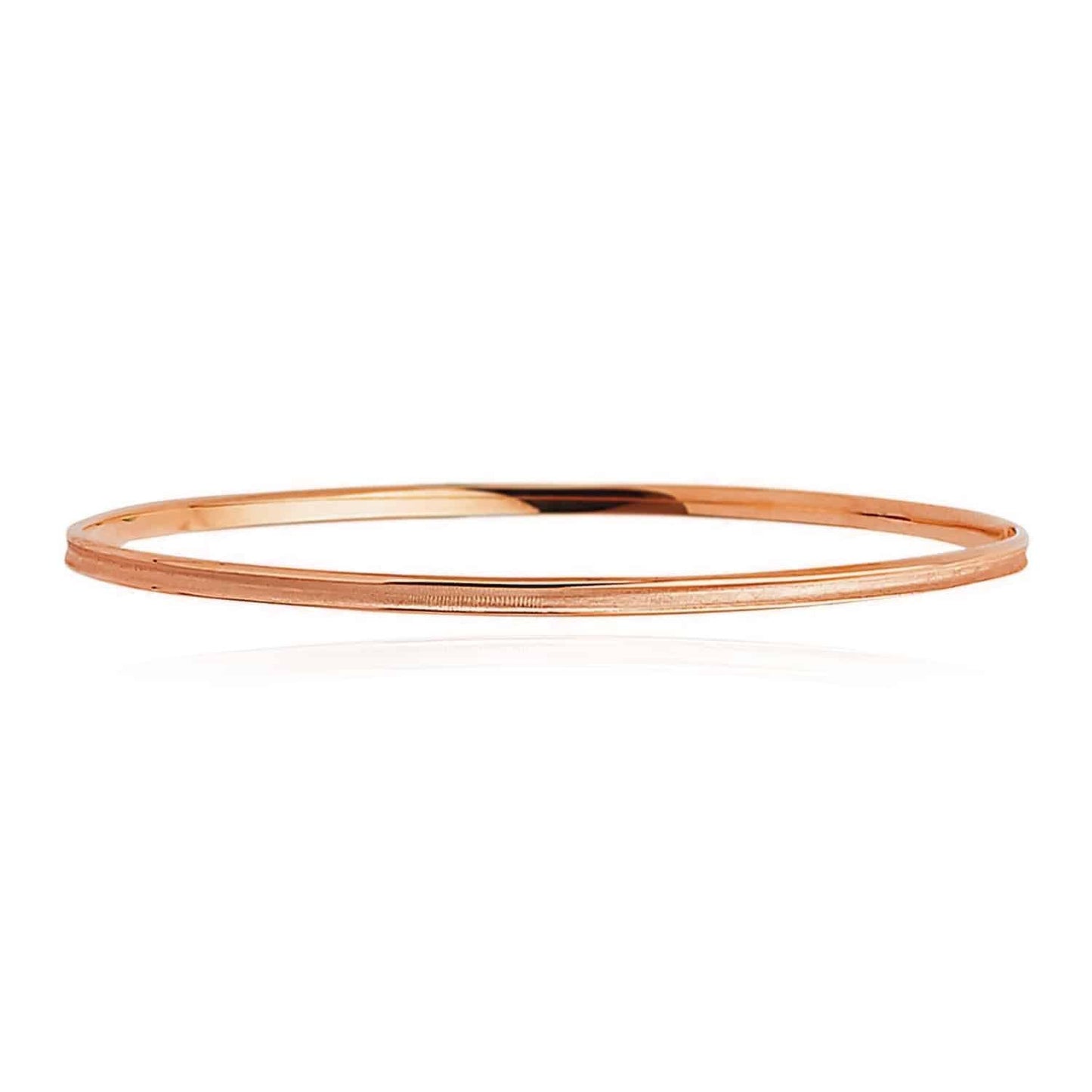 14K Yellow Gold White Rose 3.2mm Concave Bangle Bracelet 8"