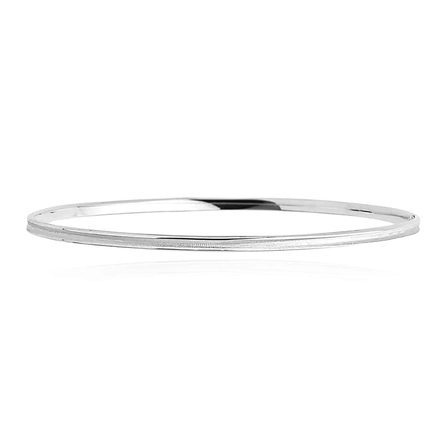 14K Yellow Gold White Rose 3.2mm Concave Bangle Bracelet 8"