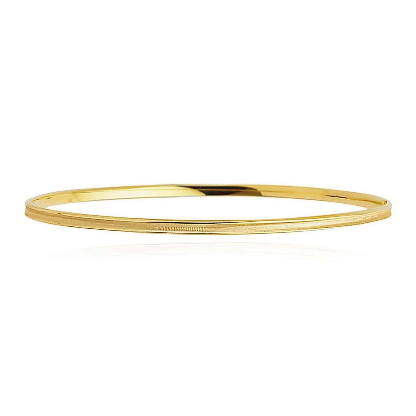 14K Yellow Gold White Rose 3.2mm Concave Bangle Bracelet 8"