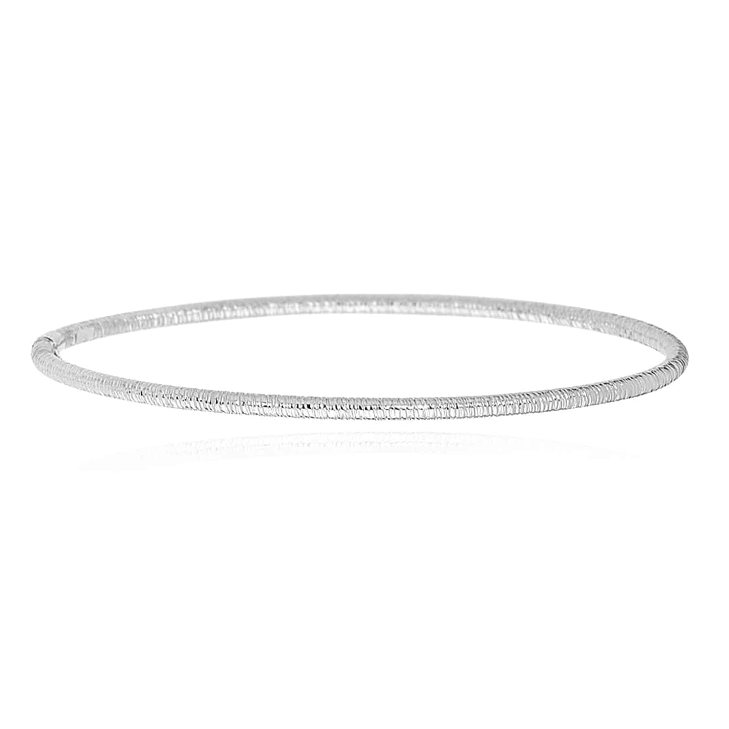 14K Yellow Gold White 3mm Textured Bangle Bracelet 8"
