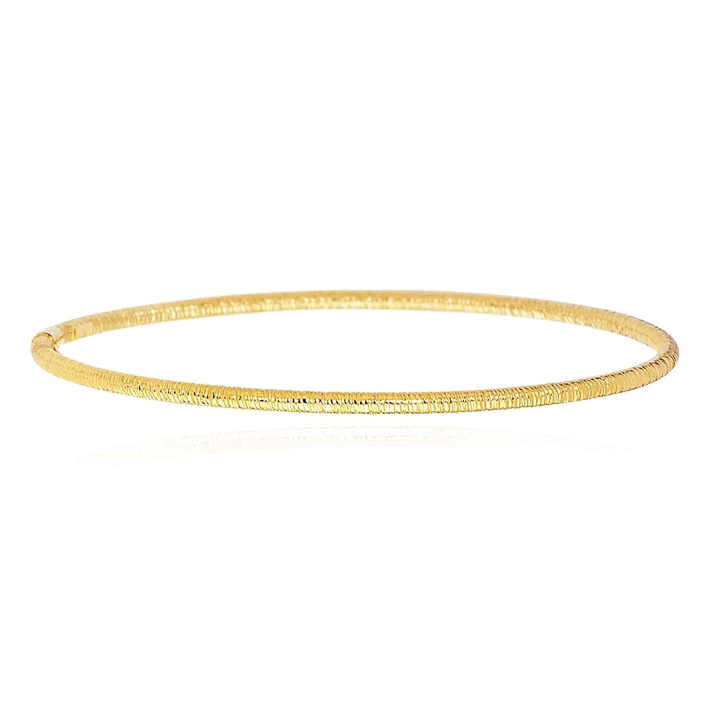 14K Yellow Gold White 3mm Textured Bangle Bracelet 8"