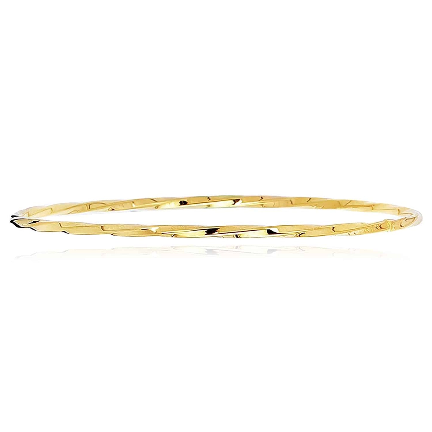 14K Yellow Gold 2.5mm Twisted Tube Bangle Bracelet 8"