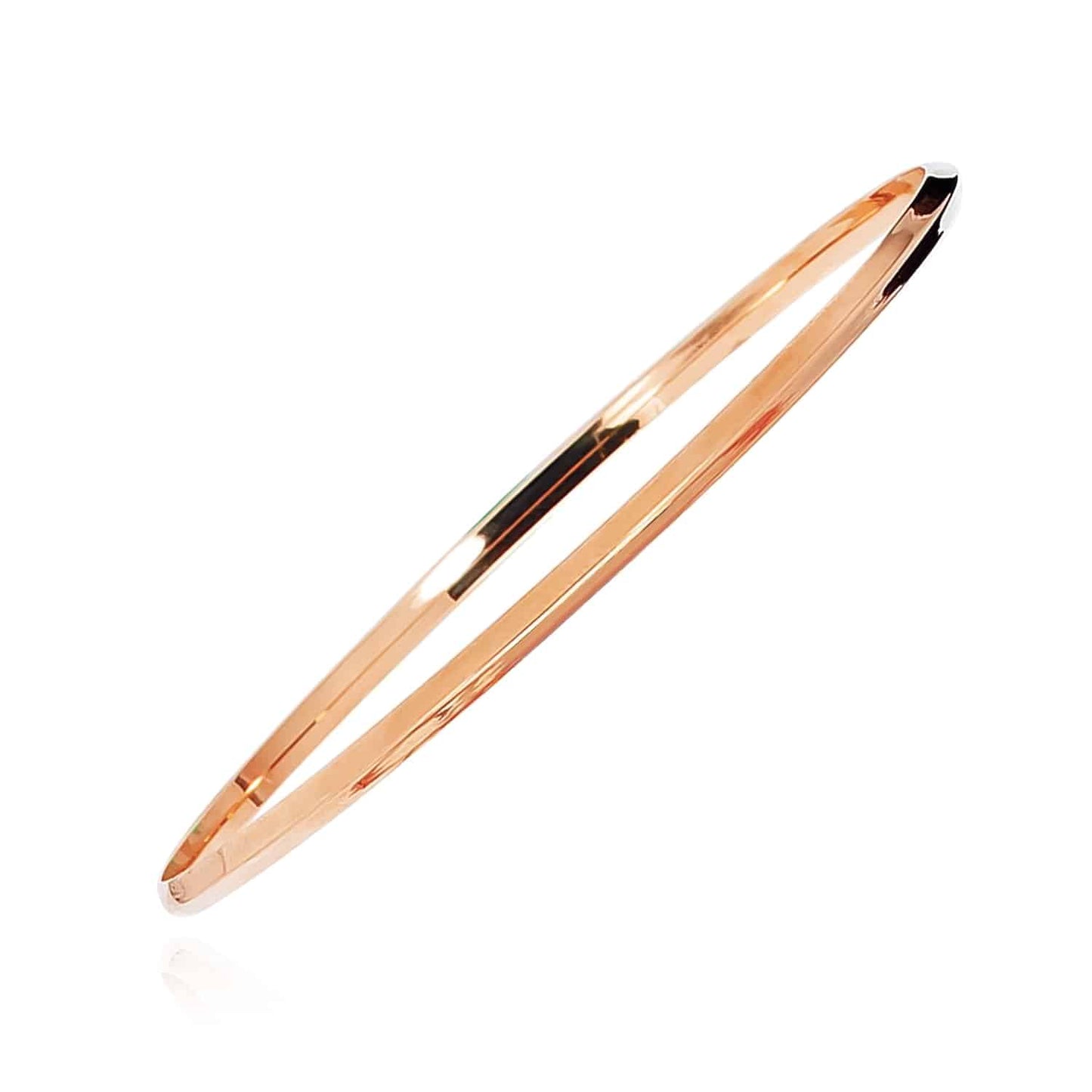 14K Yellow Gold White Rose 3mm Knife Edge Bangle Bracelet 8"