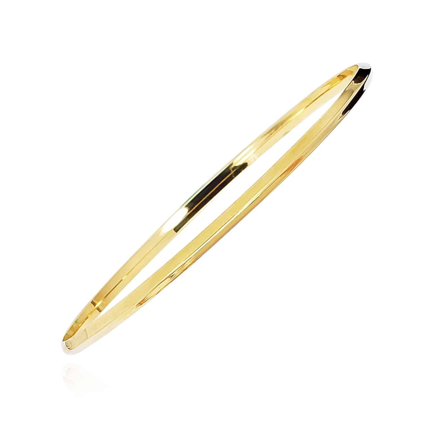 14K Yellow Gold White Rose 3mm Knife Edge Bangle Bracelet 8"